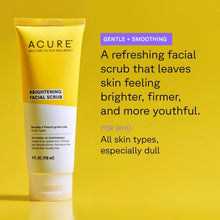 Brightening facial scrub tube, golden-yellow with black cap, 4 fl oz.