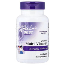 Women's multi-vitamin supplement bottle with purple cap, 120 tablets