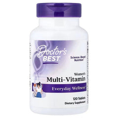 Women's multi-vitamin supplement bottle with purple cap, 120 tablets