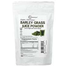 Organic barley grass powder supplement facts bag, 16 oz resealable pouch