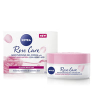 NIVEA Rose Care light moisturizing gel cream jar and box, pink cap