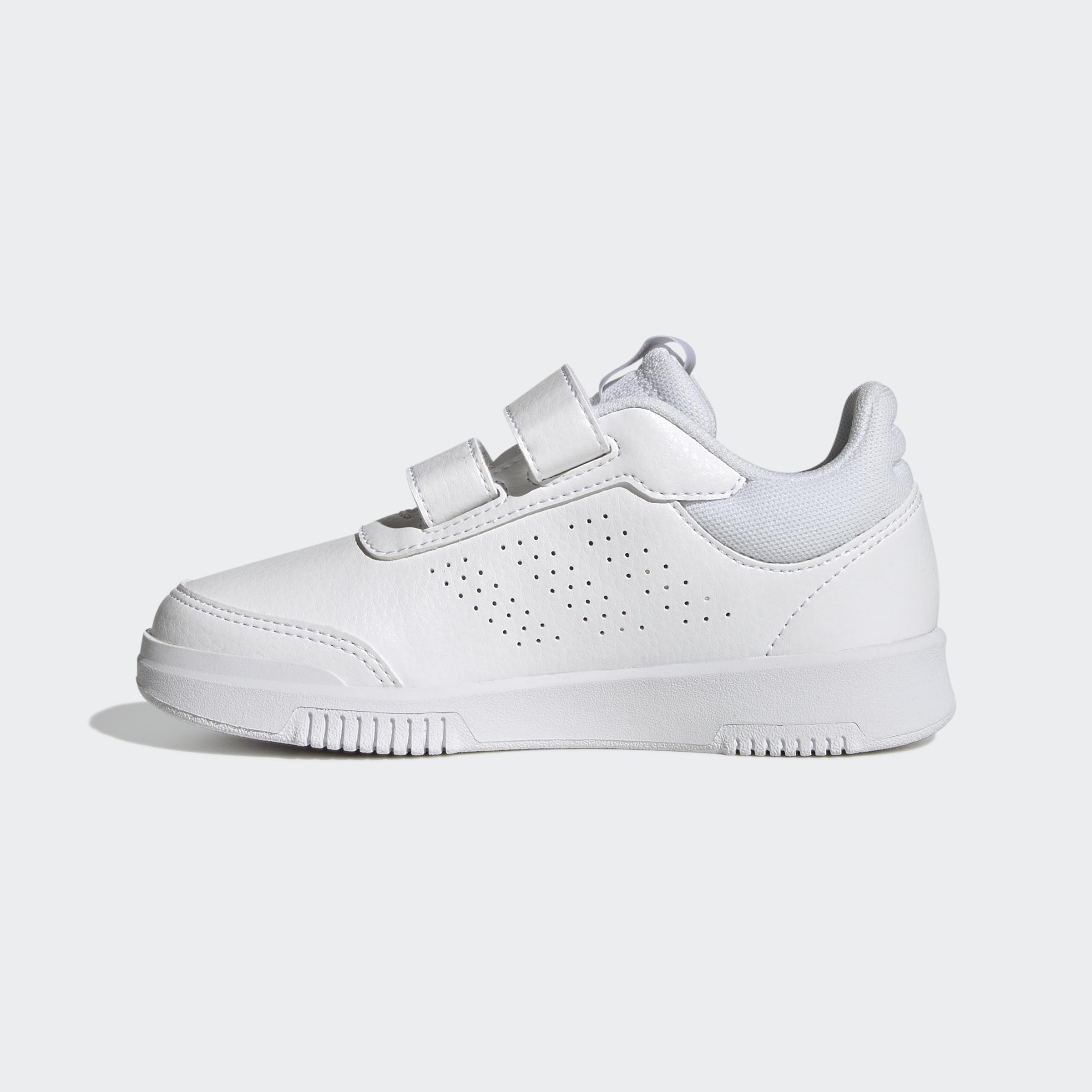 White adidas Tensaur Sport kids shoes with double velcro straps and perforated side design