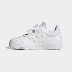 White adidas Tensaur Sport kids shoes with double velcro straps and perforated side design