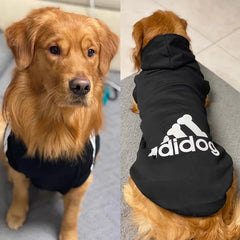 Adidog dog hoodie in black for stylish pets, featuring the iconic logo and comfortable fit
