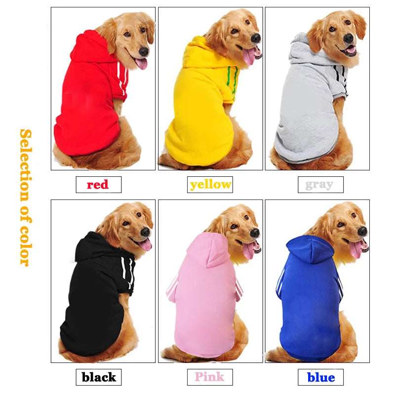 Adidog dog hoodie in various colors including red, yellow, gray, black, pink, and blue for stylish pet wear