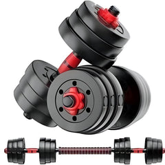 Huitich 15kg black dumbbells set with red locking collars and adjustable weights for strength training