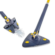 360 rotating cleaning mop head with blue pad and yellow accents