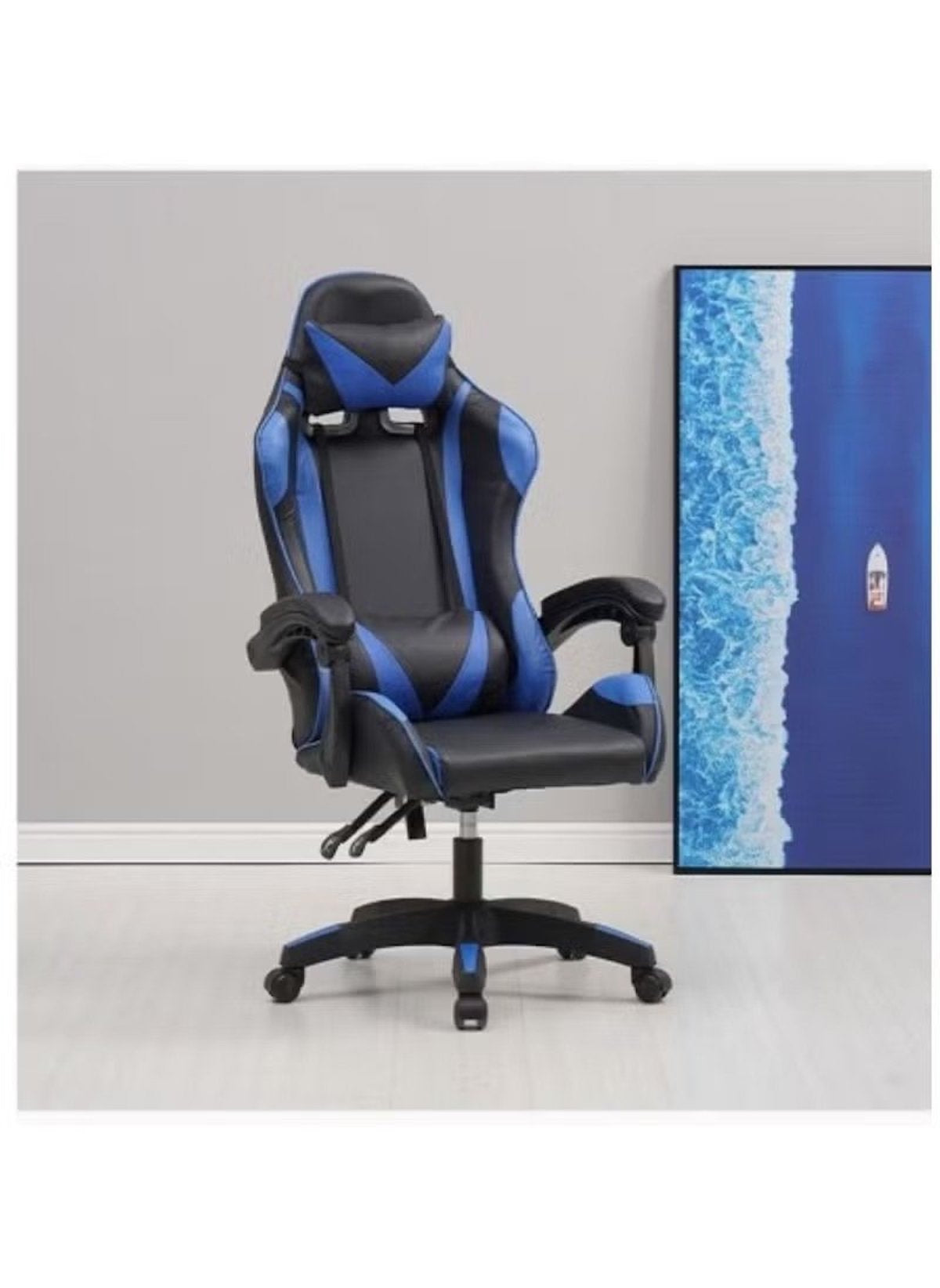 Huitich adjustable gaming chair with headrest in black and blue with ergonomic design and armrests