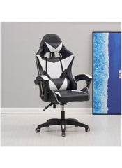 adjustable gaming chair with headrest in black and white ergonomic design