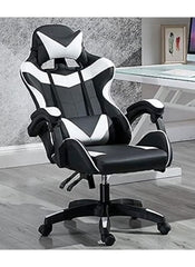 adjustable gaming chair with headrest in black white ergonomic design