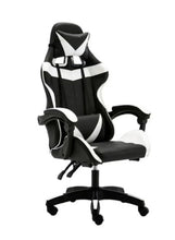 Adjustable gaming chair with headrest, black and white, padded armrests
