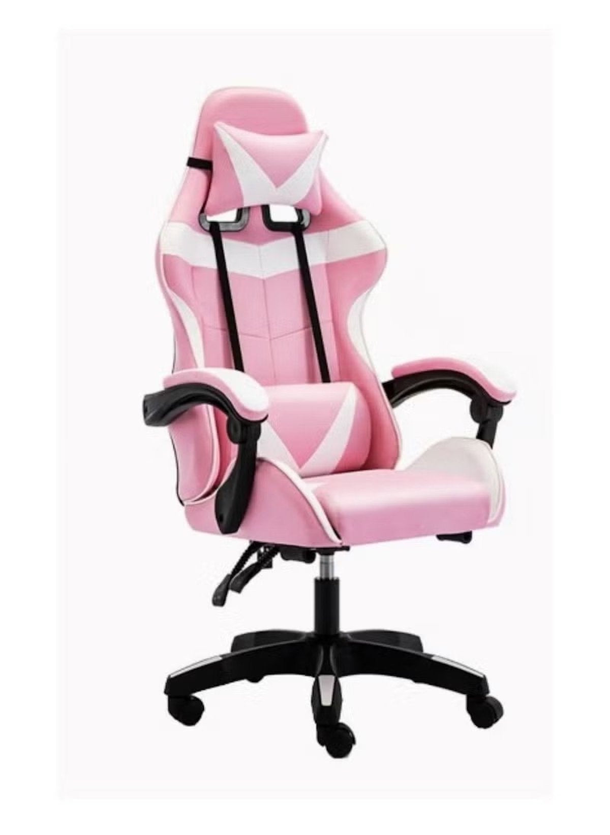 Huitich pink and white adjustable gaming chair with headrest and armrests on rolling base