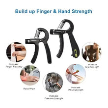 Pair of black adjustable hand grip strengtheners with digital counter displays