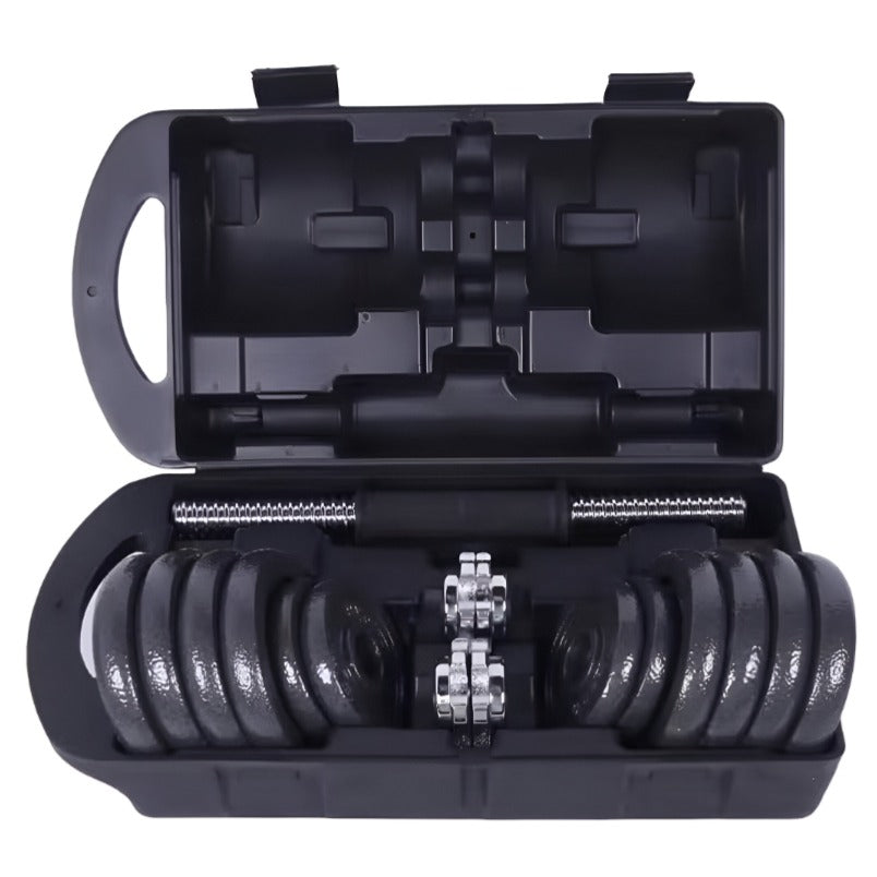 Huitich adjustable iron dumbbell set 15kg with black weight plates and storage case