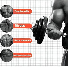 Adjustable iron dumbbell with stacked iron plates held in one hand