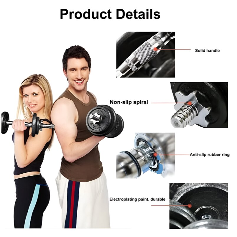 Huitich adjustable iron dumbbell set 30kg with solid handle non slip spiral and anti slip rubber ring
