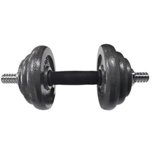 Adjustable iron dumbbell with textured round plates and black handle