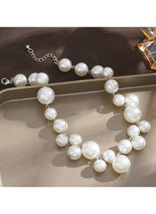 Huitich adjustable pearl necklace 42cm extender with varying sizes of white pearls on silver chain
