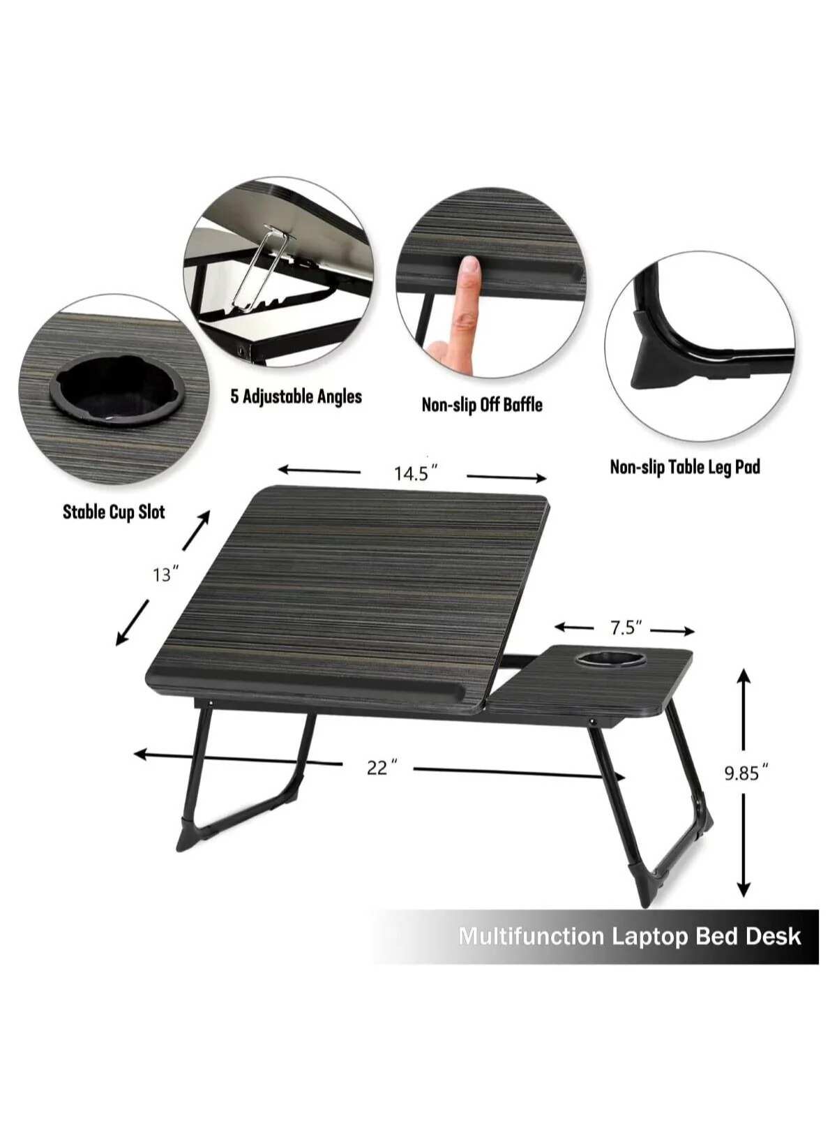 Huitich adjustable wood laptop desk with 5 adjustable angles, stable cup slot, and non-slip features