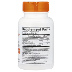 Glutathione + Milk Thistle supplement bottle back, Supplement Facts label