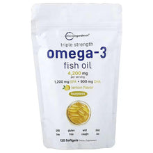 Triple strength omega-3 fish oil pouch with lemon flavor, 120 softgels
