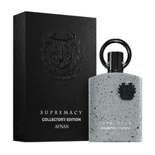 Perfume bottle and matching gift box, speckled light-gray with black emblem