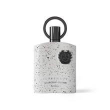 Front view perfume bottle with ring handle cap, speckled light-gray surface