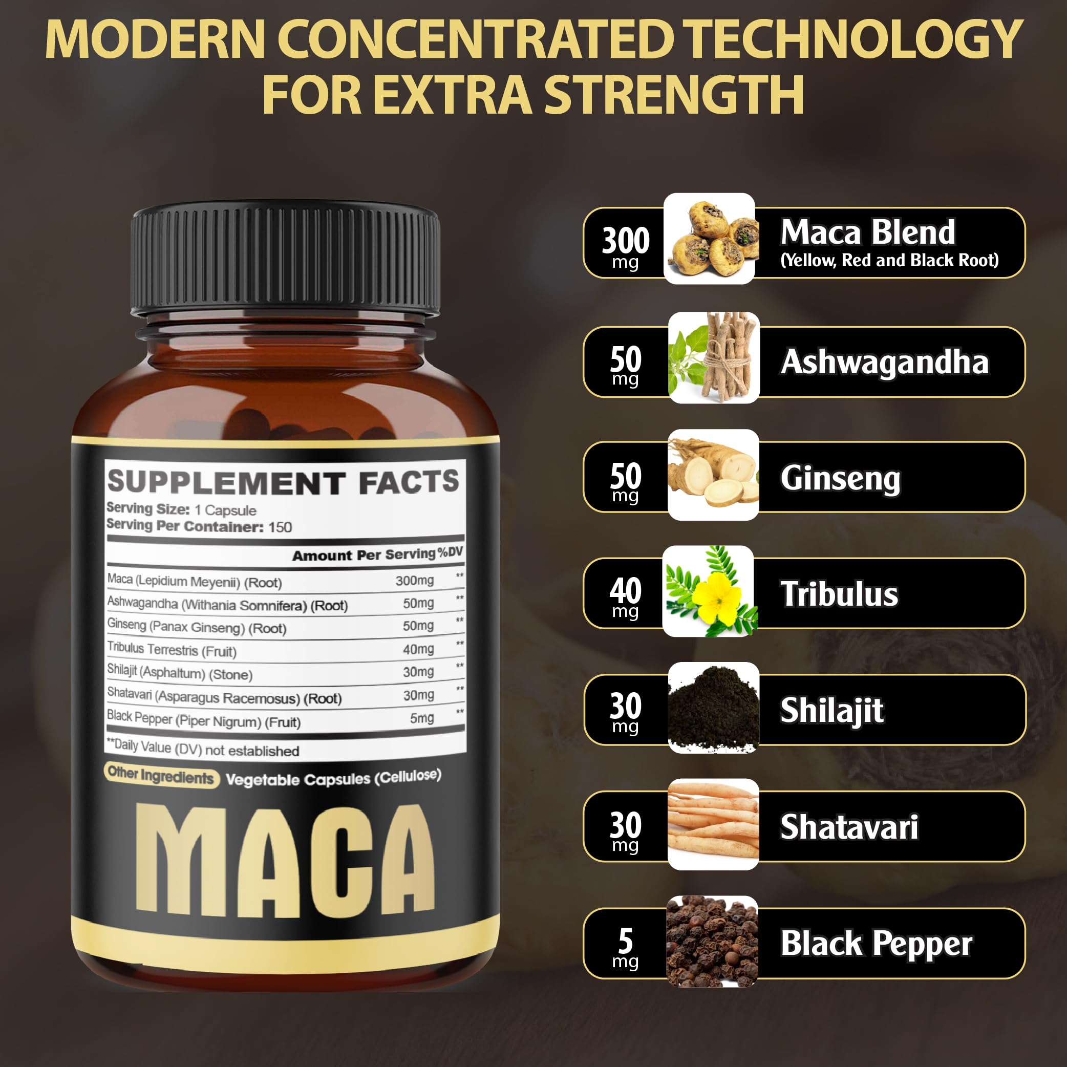 agobi maca supplement bottle with supplement facts and blend ingredients maca root capsules for energy