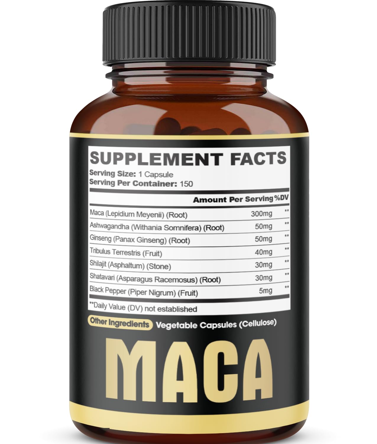 agobi maca supplement bottle with label and supplement facts maca root capsules for energy