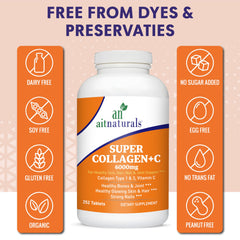 aitnaturals Super Collagen C 6000mg bottle 252 tablets dairy free gluten free organic icons hydrolyzed collagen tablets UAE