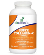 Aitnaturals Super Collagen+ C 6000mg supplement bottle, 252 tablets.