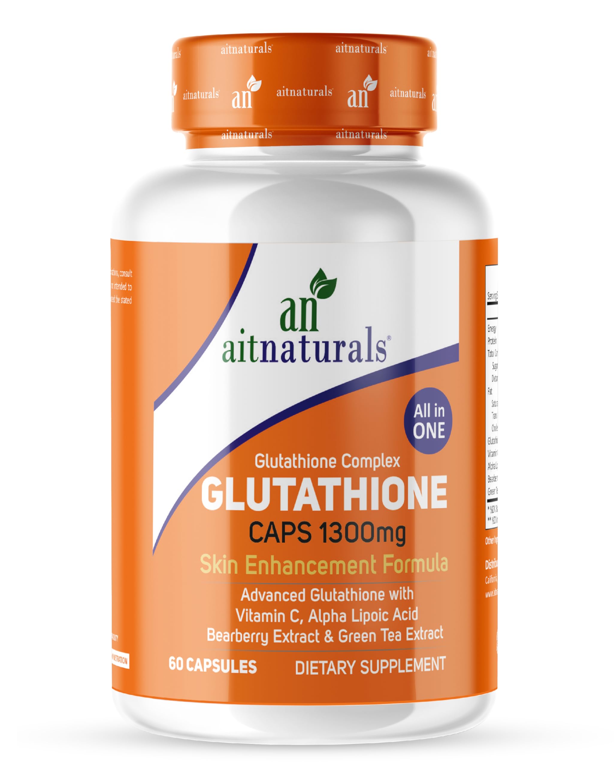 aitnaturals Glutathione CAPS 1300mg bottle skin enhancement formula 60 capsules glutathione capsules for skin whitening