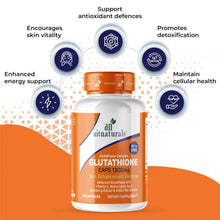 Aitnaturals Glutathione Complex supplement bottle with antioxidant defense and detox icons
