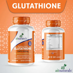 aitnaturals Glutathione 1300mg supplement bottles displayed glutathione capsules for skin whitening