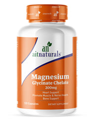 aitnaturals bottle of magnesium glycinate chelate supplement 200mg 120 capsules orange label