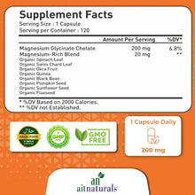 Supplement Facts label for Magnesium Glycinate Chelate with 200 mg per capsule