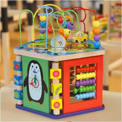 Huitich wooden activity cube for toddlers with colorful beads, abacus, and interactive play features