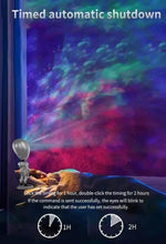 Galaxy star projector light creating colorful night-sky projection on a wall.
