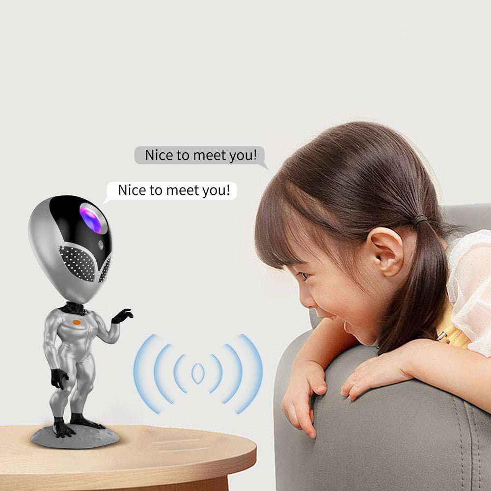 Huitich alien shape galaxy star projector lamp on table with child interacting and enjoying light show