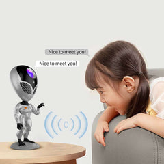 Huitich alien shape galaxy star projector lamp on table with child interacting and enjoying light show