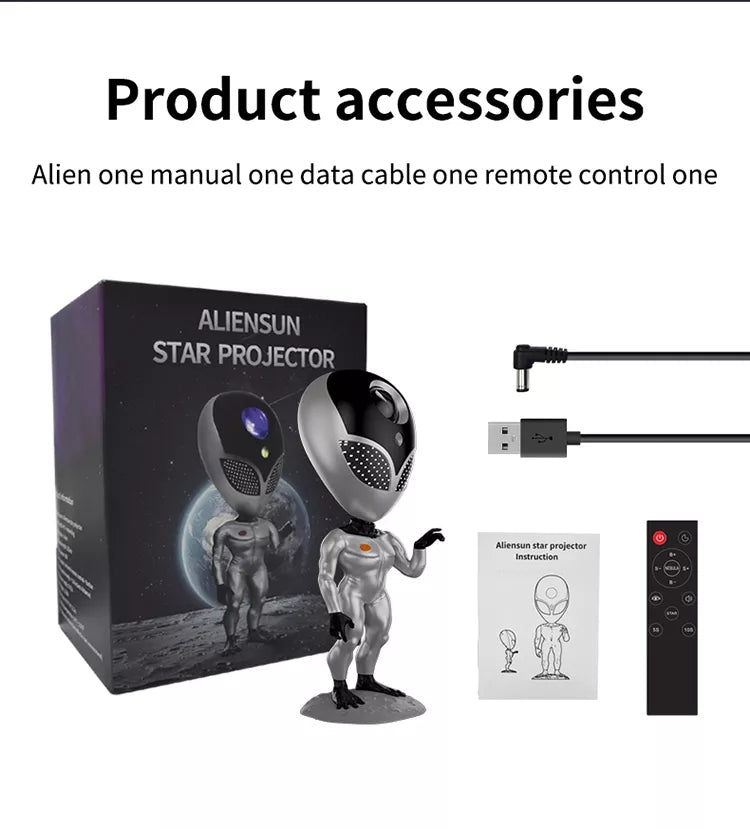 Huitich alien shape galaxy star projector lamp with alien figure, remote control, USB cable, and manual