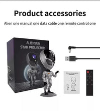 Alien star projector lamp kit with box, instruction, cable, and remote control.