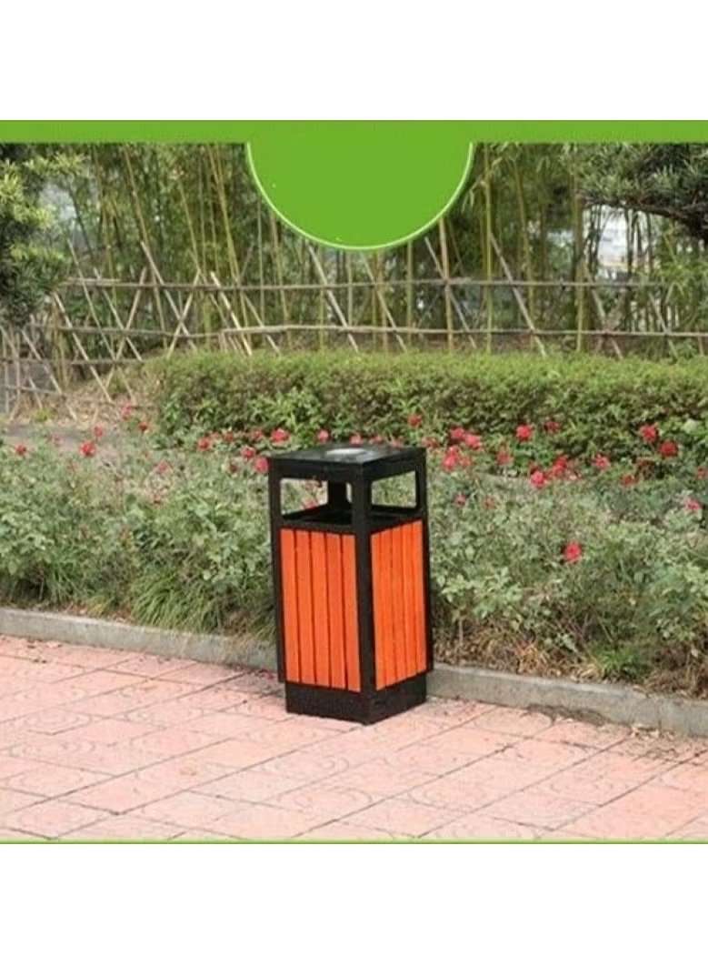 Huitich outdoor dustbin with wooden panels and black frame all-weather trash can for gardens on sidewalk