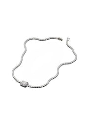 Huitich crystal rectangle pendant necklace with silver chain and sparkling rectangular crystal centerpiece