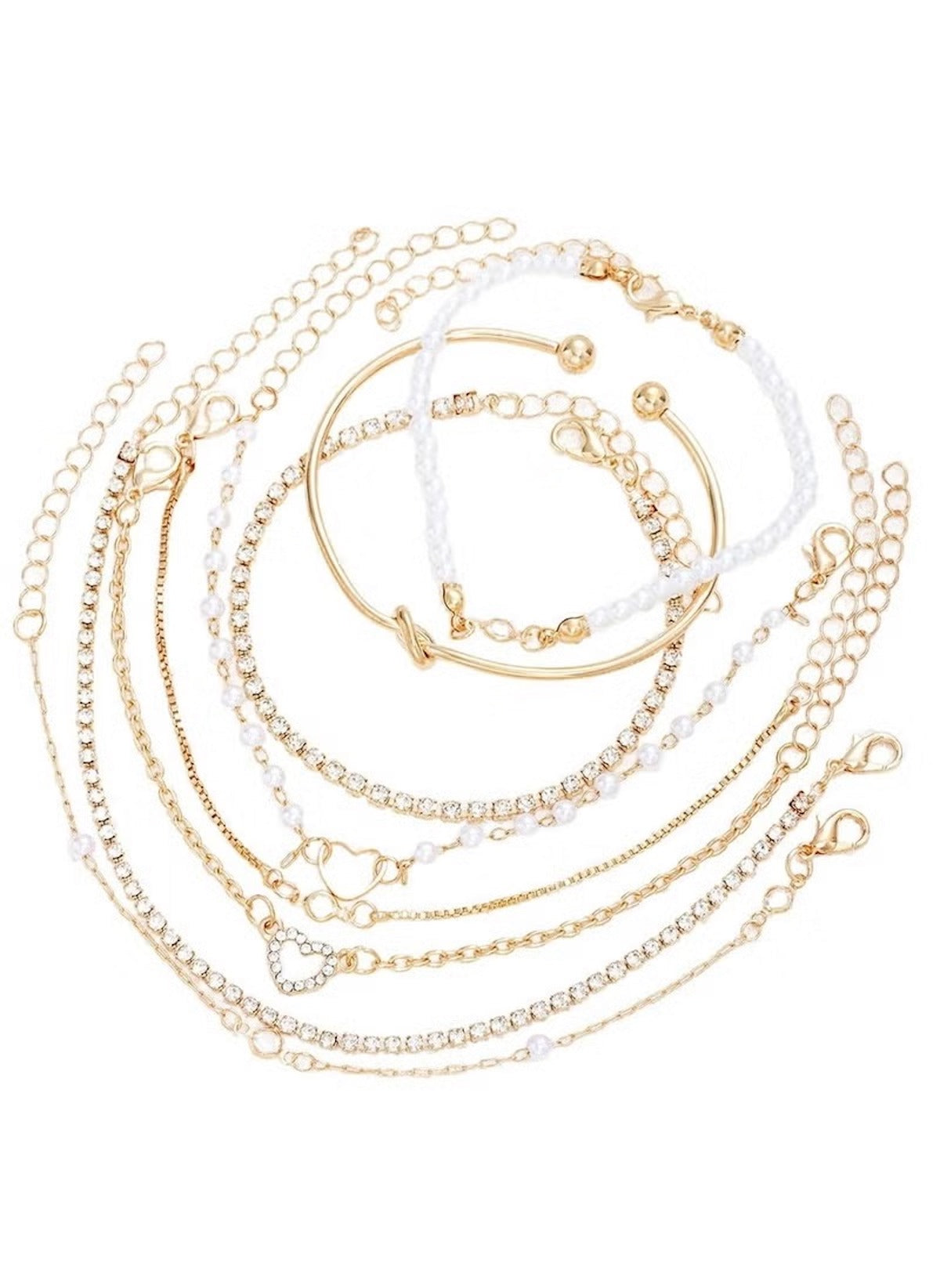 Huitich 8 piece alloy bracelet set with gold tone and white beaded designs for versatile styling