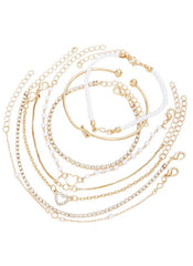 Huitich 8 piece alloy bracelet set with gold tone and white beaded designs for versatile styling
