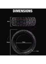 Scooter tire size diagram, black tire tread and inner tube outline