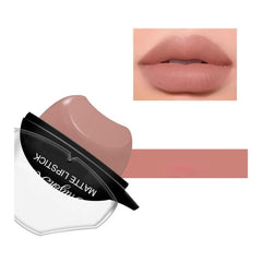 Huitich almond milk tea lipstick in matte finish showing applicator and swatch on lips