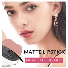 Huitich matte almond milk tea lipstick on model lips showcasing smooth natural color
