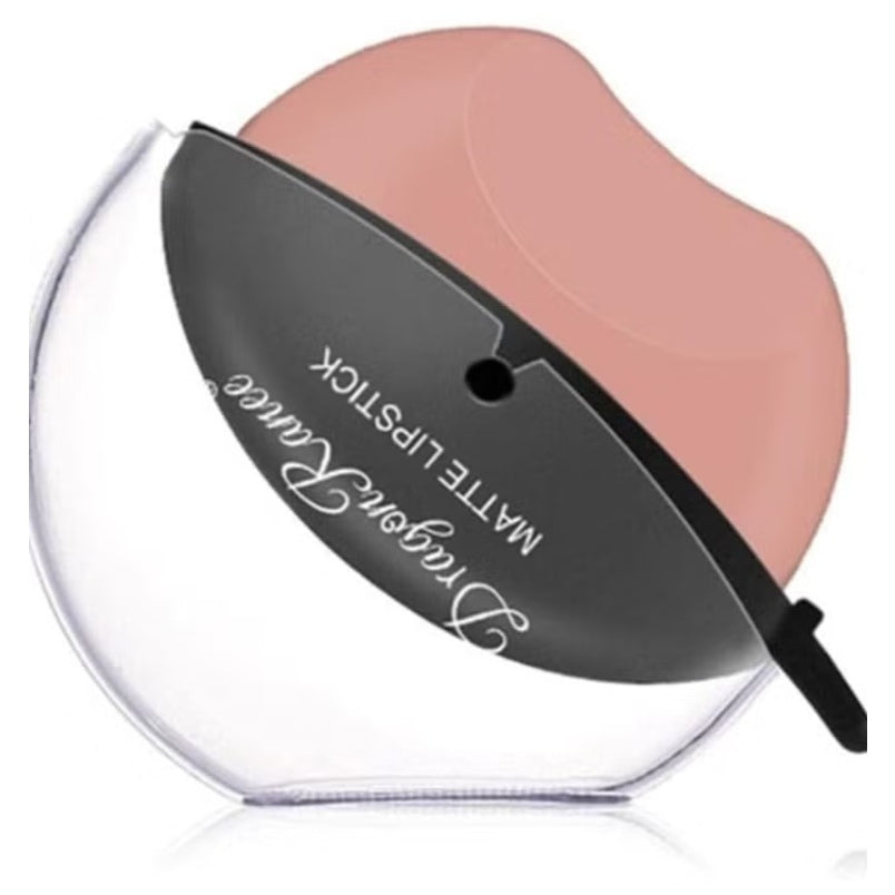 Huitich almond milk tea lipstick in a unique lips-shaped matte black and transparent container